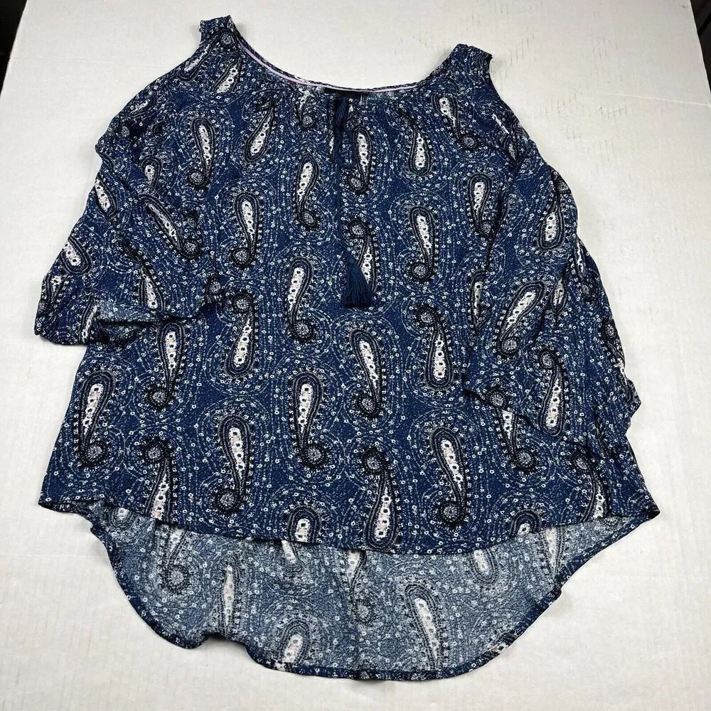 Nanette Lepore Cold Shoulder Peasant Blouse Paisley 3/4 Sleeve Casual Top XL
